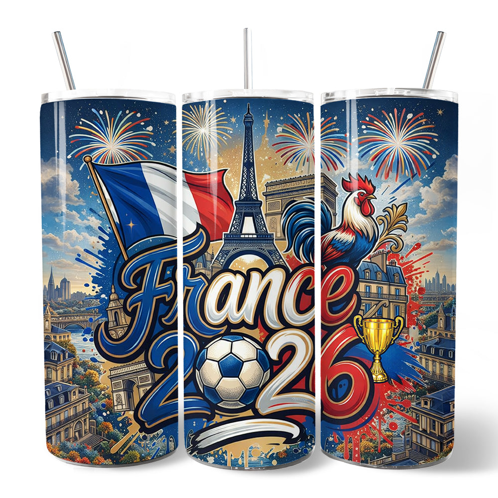 France 2026 Soccer Cup 20oz Stainless Steel Tumbler with Straw