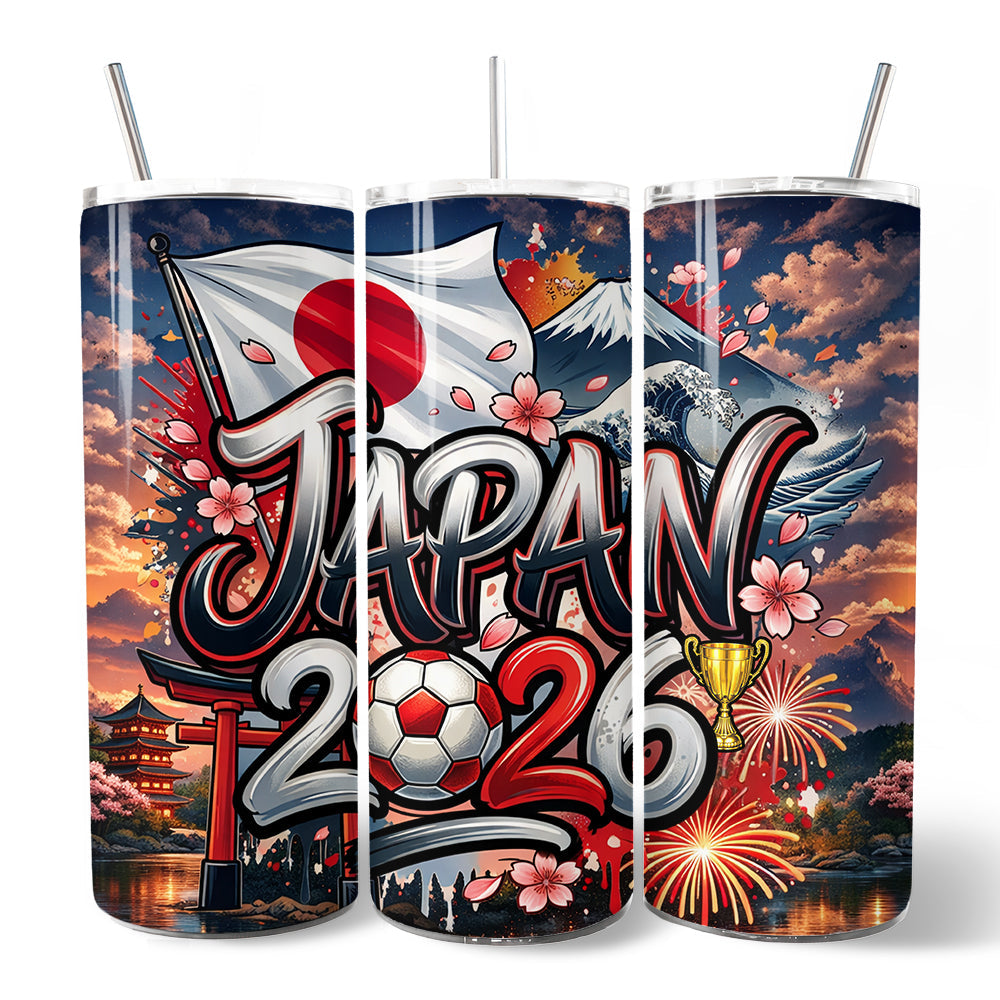 Japan 2026 Soccer Cup 20oz Stainless Steel Tumbler, Sporty Travel Cup