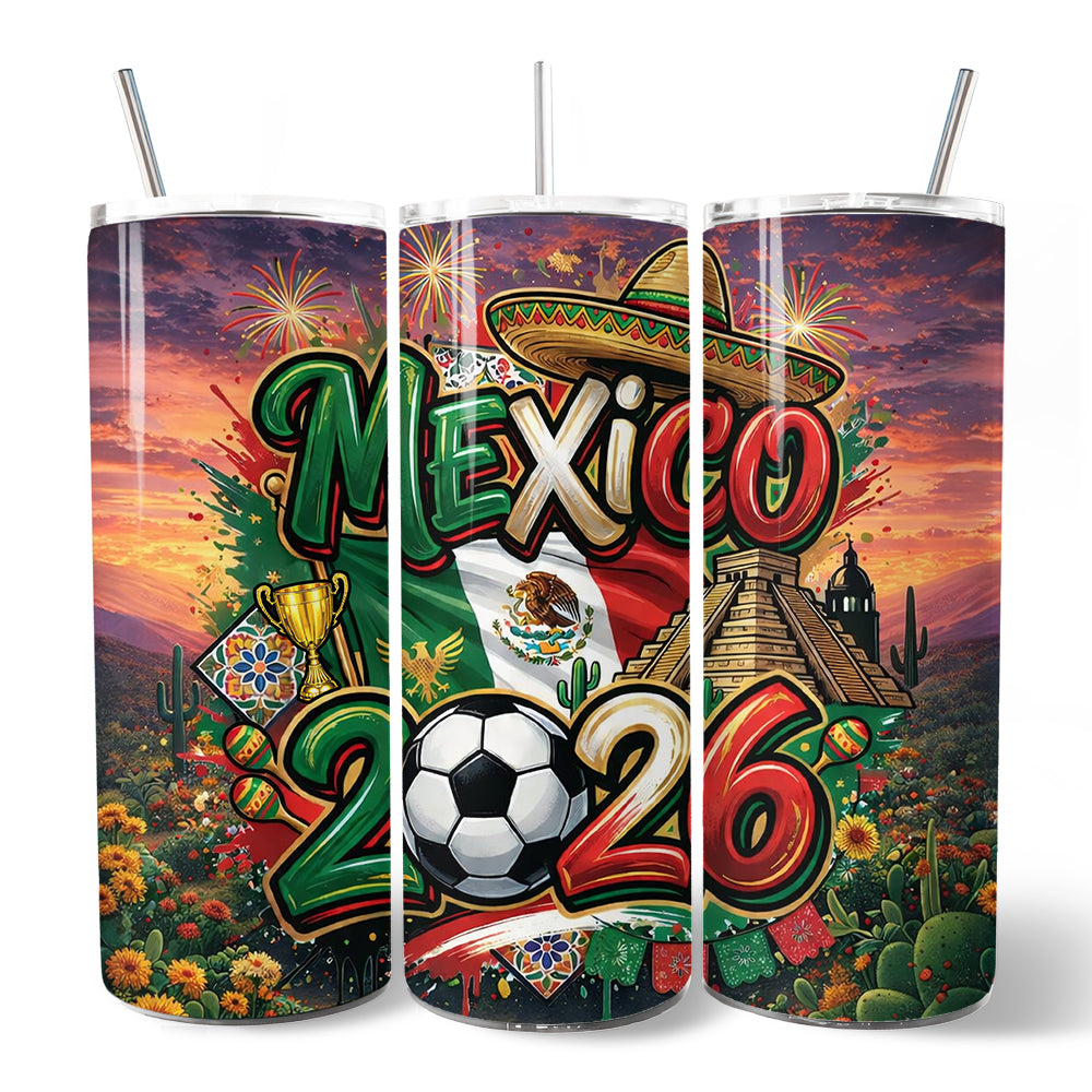 Mexico 2026 Soccer Cup 20oz Stainless Steel Tumbler with Straw