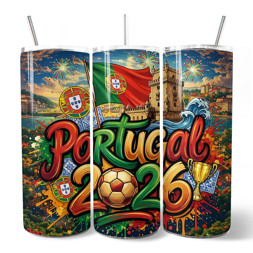 Portugal 2026 Soccer Cup 20oz Stainless Steel Tumbler with Straw