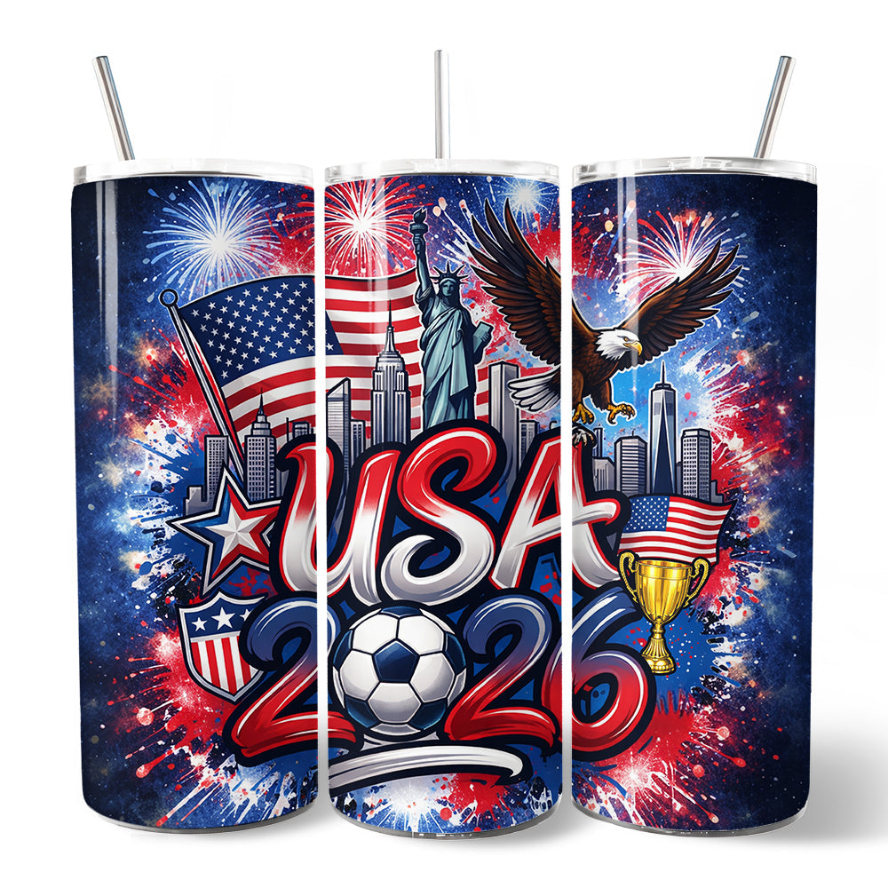USA 2026 Soccer Cup 20oz Stainless Steel Travel Tumbler with Straw