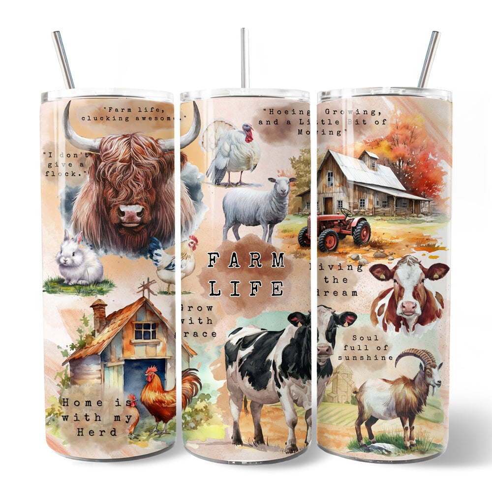 Farmhouse Style 20oz Travel Tumbler with Straw, Rustic Farm Life