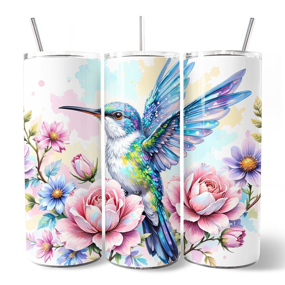 Floral Hummingbird 20oz Stainless Steel Tumbler with Straw