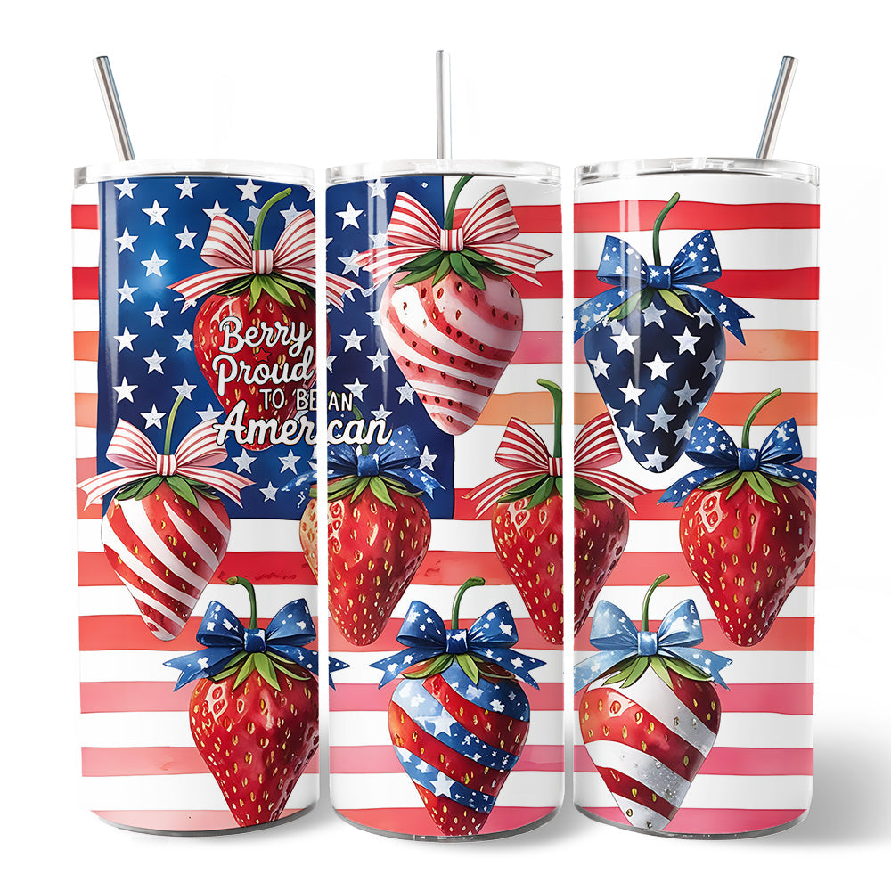 Berry Proud American 20oz Patriotic Strawberry Tumbler