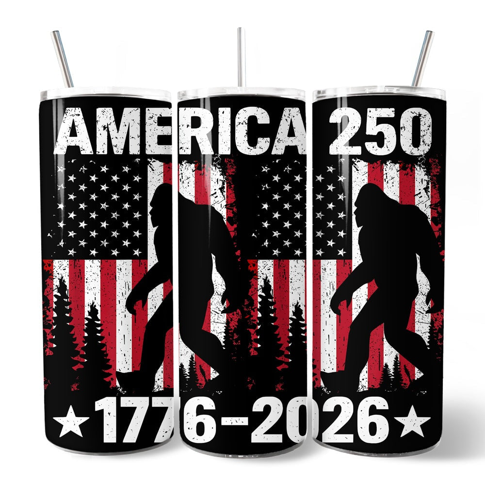 Patriotic Bigfoot 20oz Personalized Tumbler with Stainless Straw