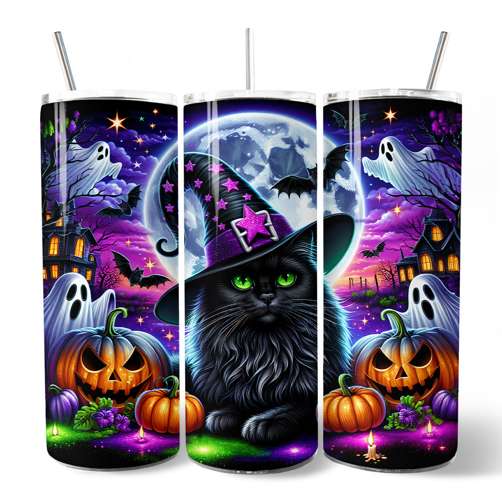 Black Cat Witch Personalized 20oz Stainless Steel Halloween Tumbler