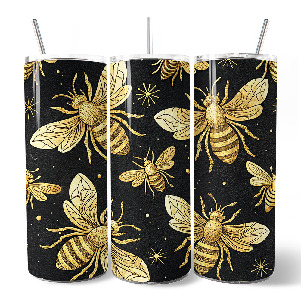Black and Gold Bee Pattern 20oz Stainless Steel Travel Tumbler