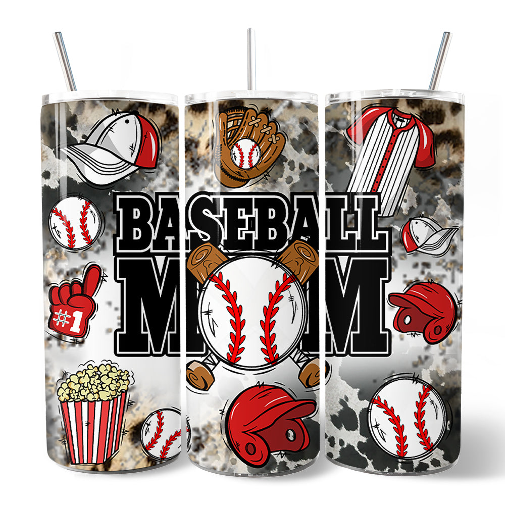 Black and Red Baseball Mom 20oz Stainless Steel Travel Tumbler