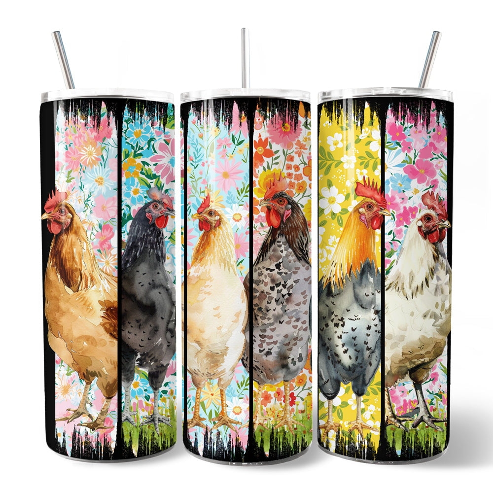 Personalized Chicken Farm 20oz Tumbler, Colorful Floral Gift Cup