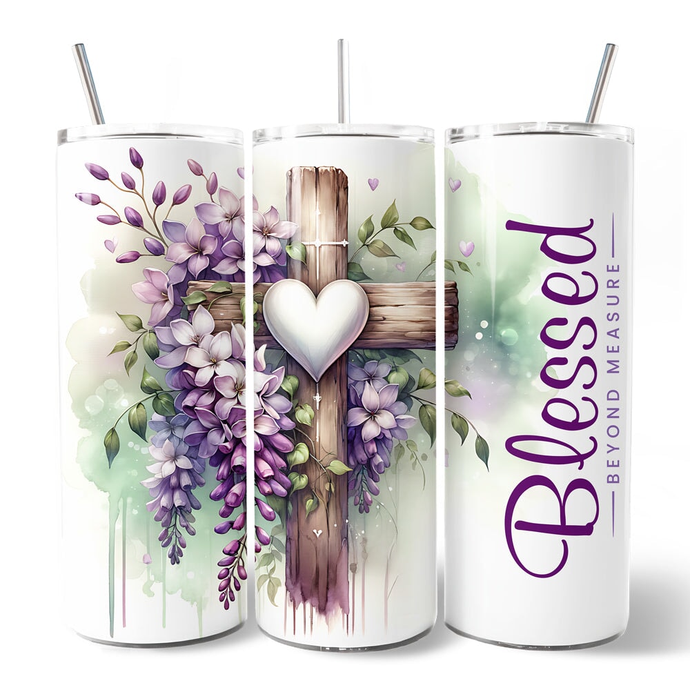Purple Wisteria Cross Personalized 20oz Tumbler, Blessed Gift