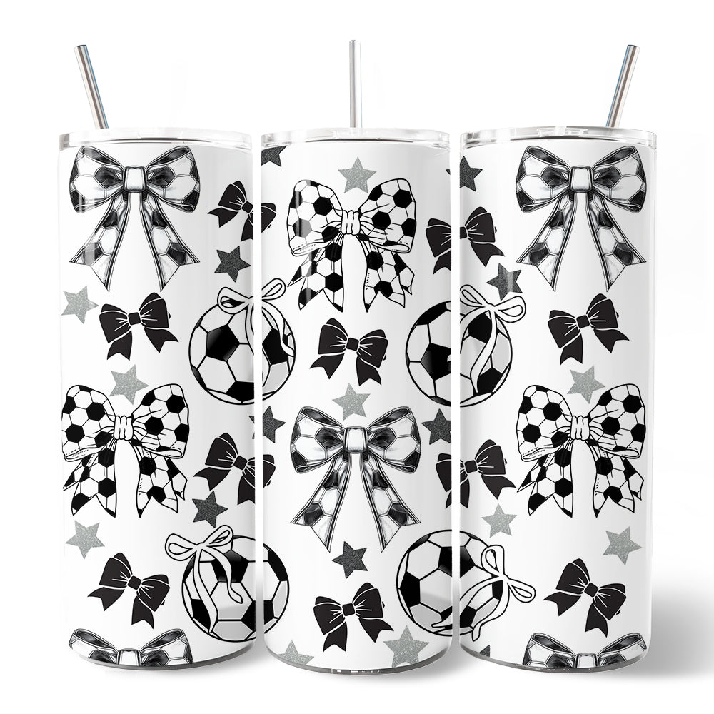 Coquette Soccer Bow 20oz Personalized Black and White Tumbler