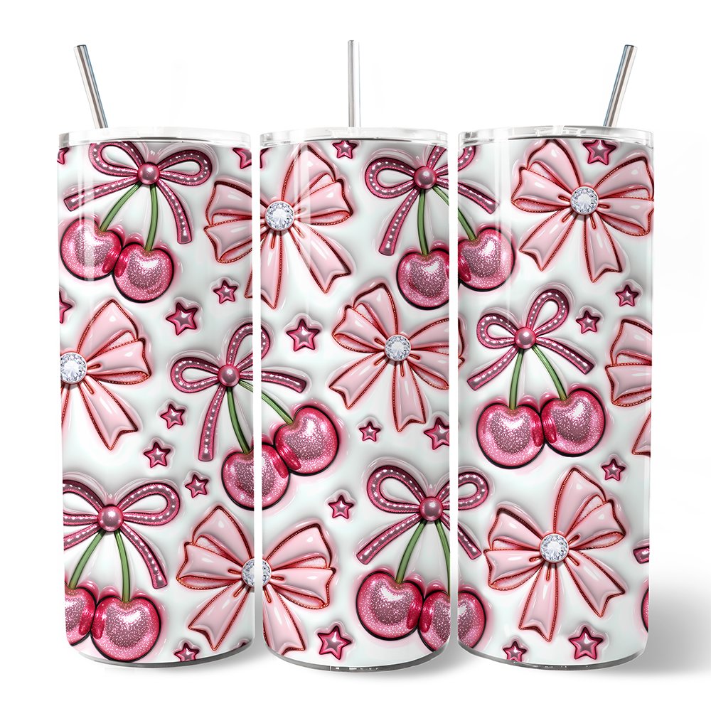 Coquette Cherry Bows 20oz Tumbler with Lid and Stainless Straw