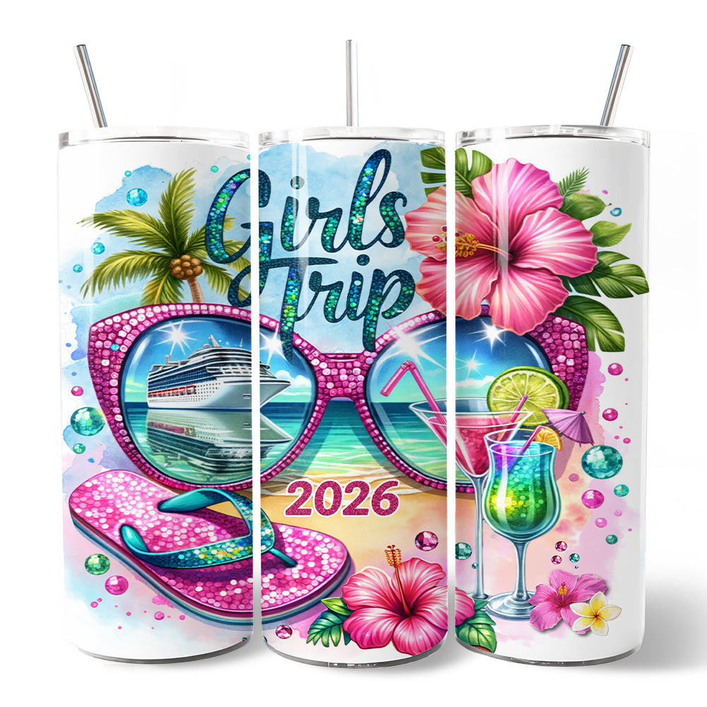 Personalized Cruise Girls Trip 2026 20oz Tumbler, Tropical Vacation Cup