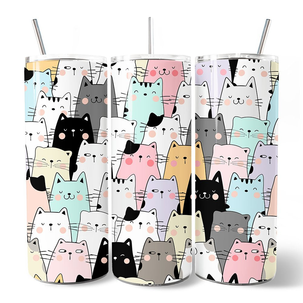 Whimsical Cat Lover 20oz Personalized Tumbler with Stainless Straw