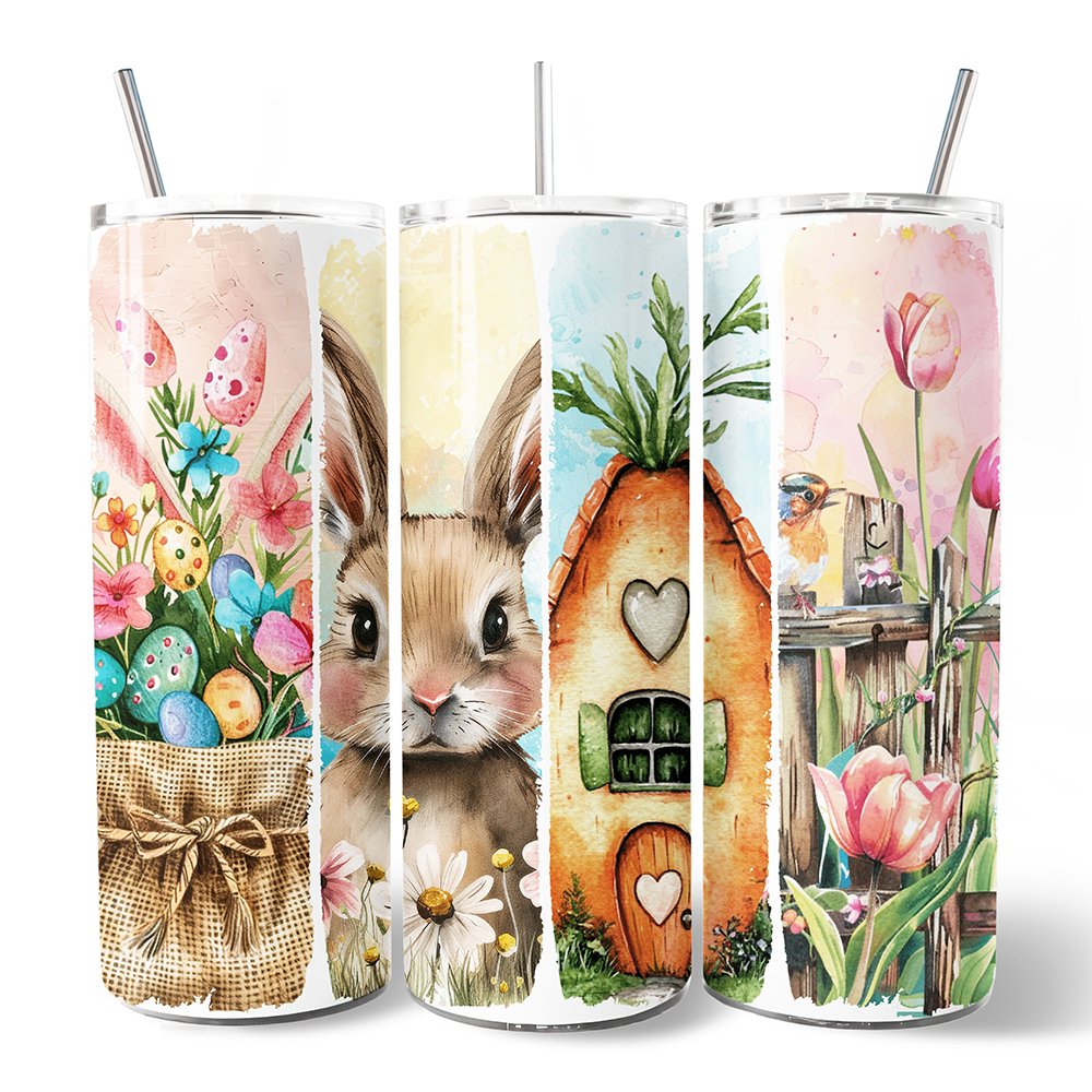 Easter Bunny Floral 20oz Personalized Tumbler with Stainless Straw