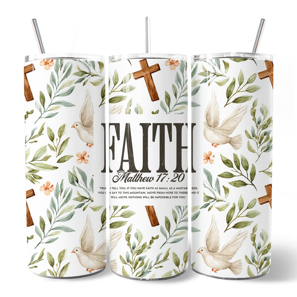 Faith Matthew 17:20 Personalized 20oz Tumbler with Straw & Lid