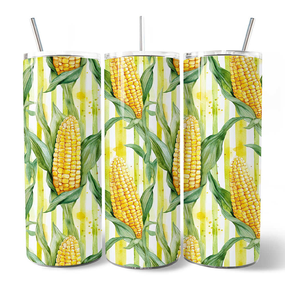 Farm Fresh Corn Print 20oz Stainless Steel Tumbler, Rustic Cup