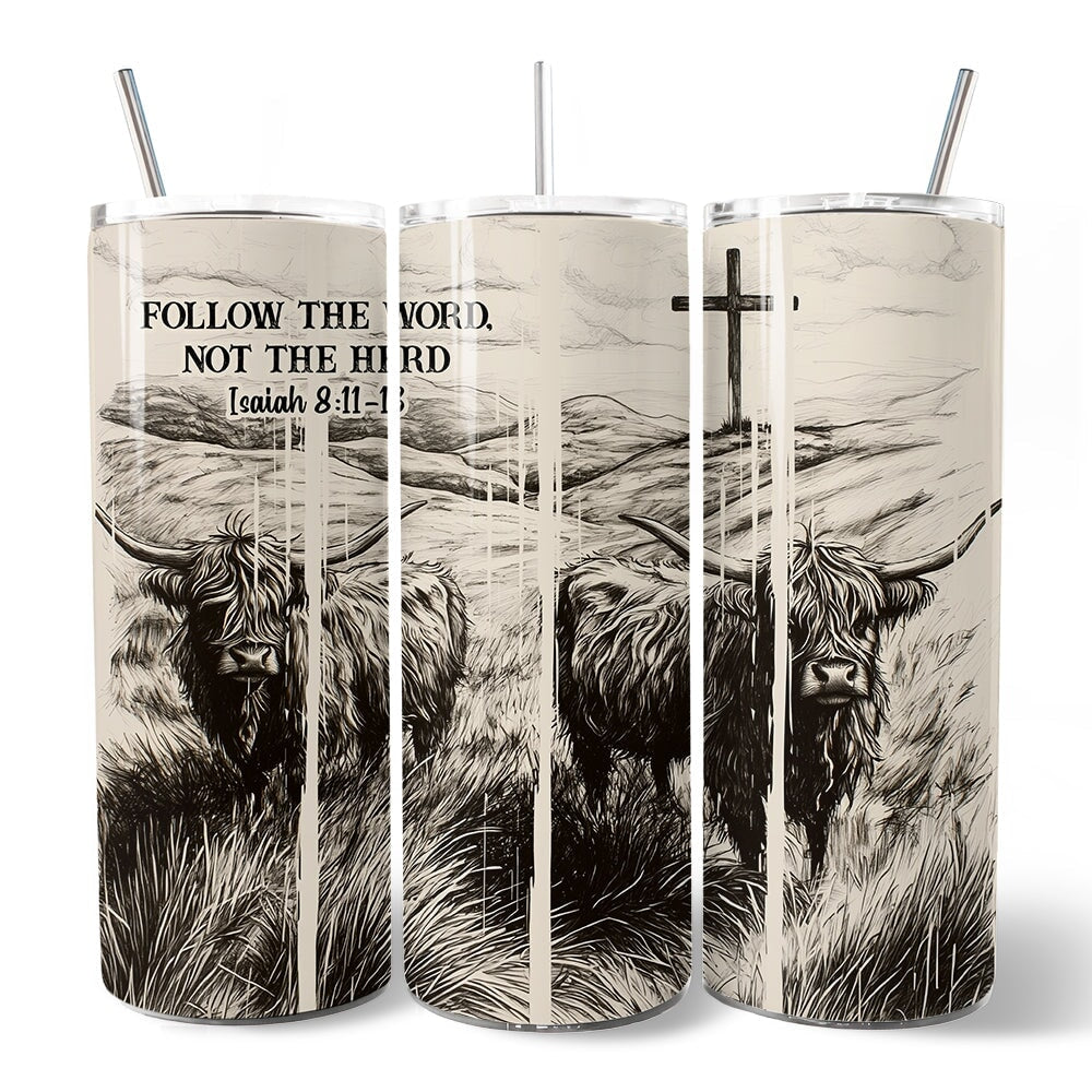 Follow The Word Highland Cow 20oz Tumbler Christian Gift Cup
