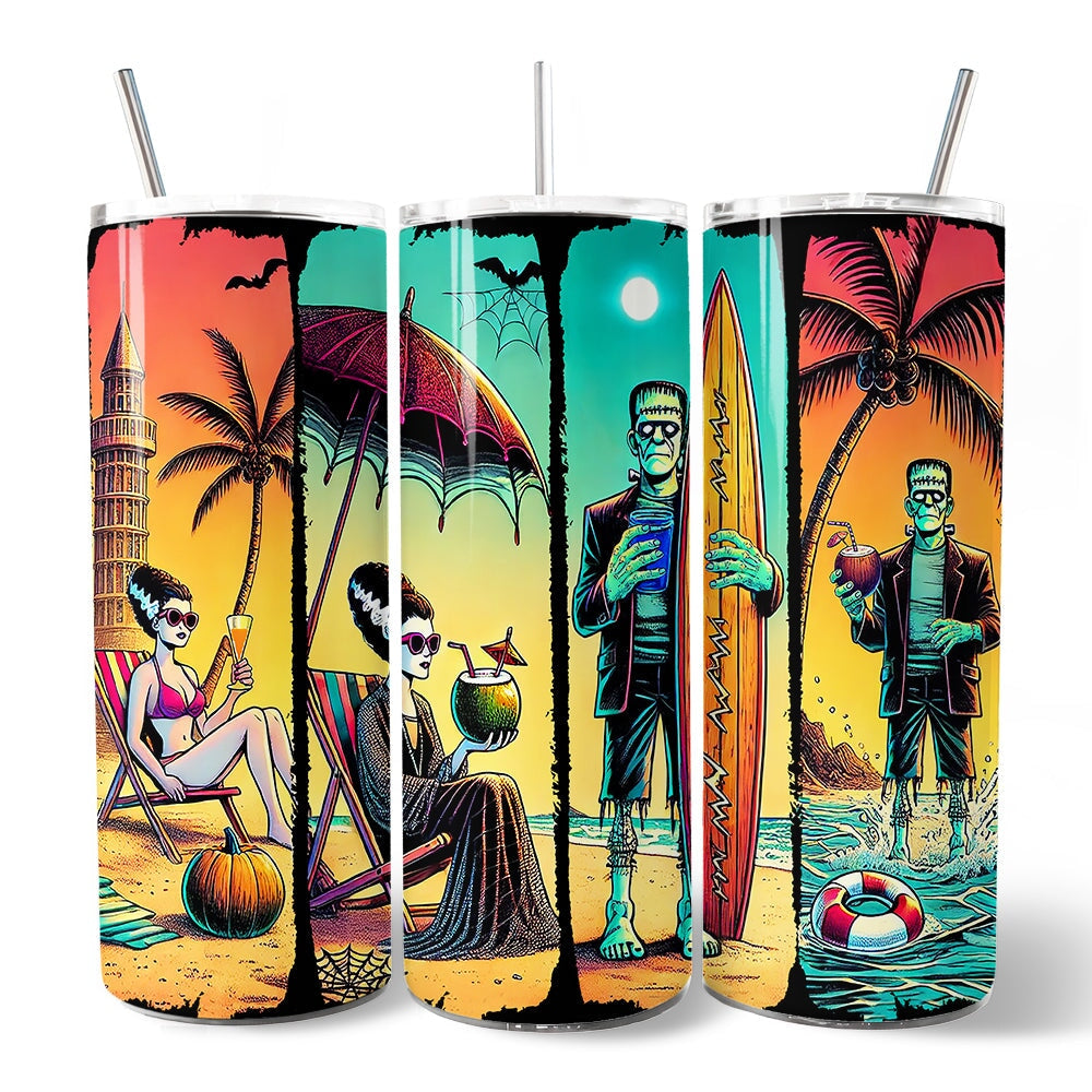 Retro Horror Frankenstein Beach 20oz Tumbler with Straw & Lid
