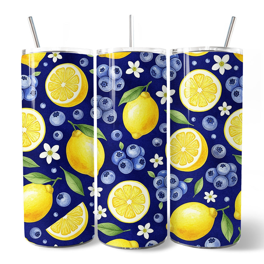 Fresh Lemon and Blueberry 20oz Personalized Tumbler with Straw