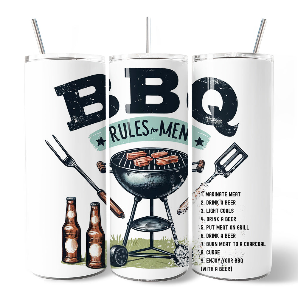 Funny BBQ Rules 20oz Stainless Steel Tumbler, Backyard Grill Gift