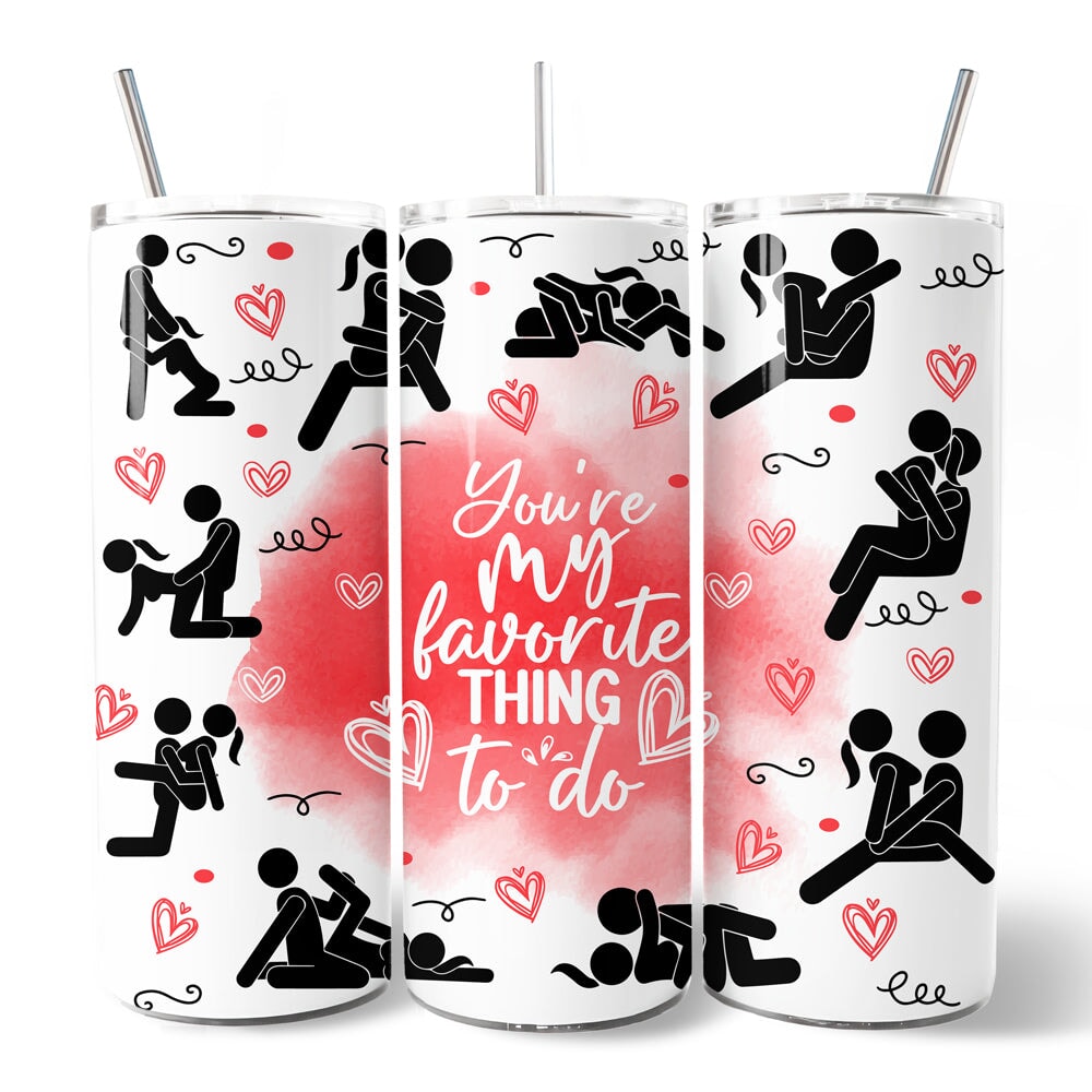 Funny Valentine Couple 20oz Tumbler with Lid and Straw, White/Red