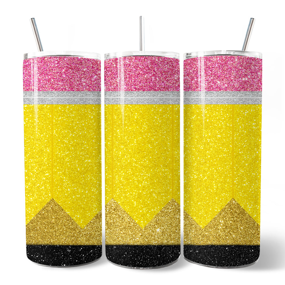 Glitter Pencil Personalized 20oz Travel Tumbler with Metal Straw