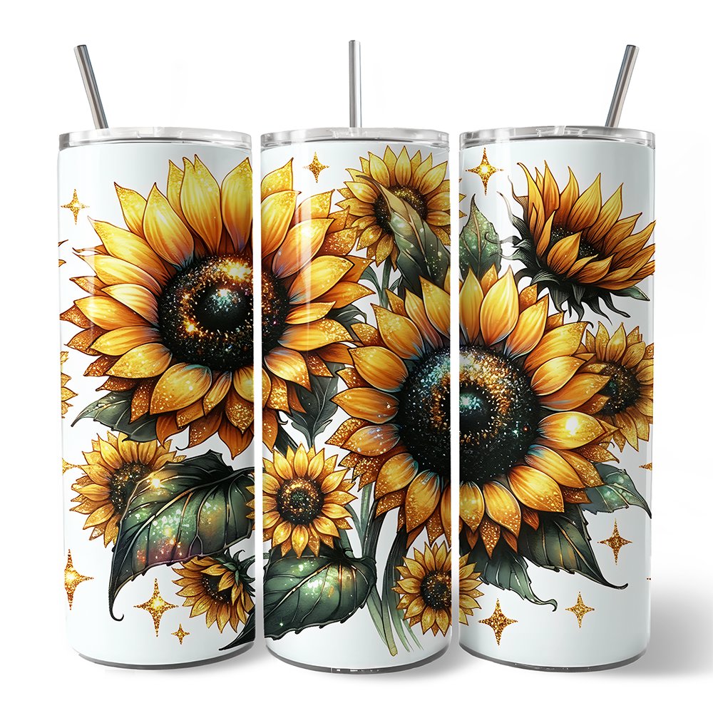 Glittered Sunflower 20oz Travel Tumbler with Straw and Lid