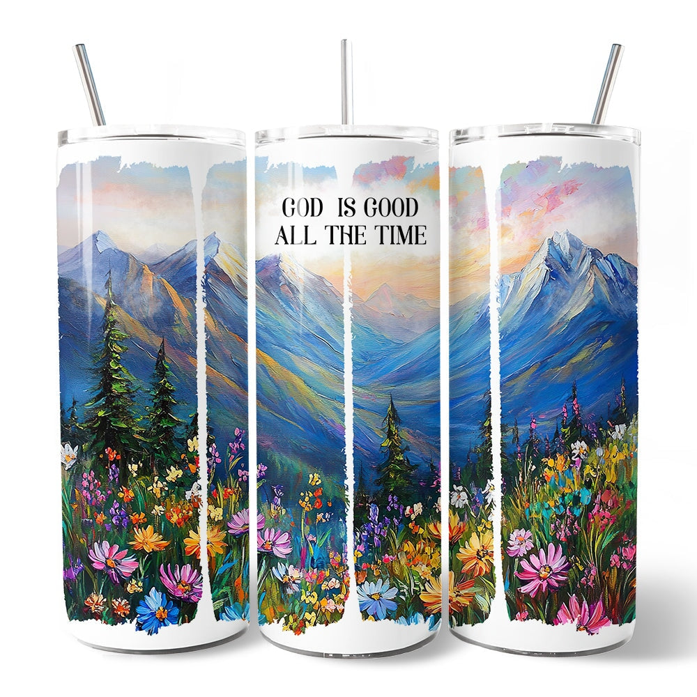God Is Good Mountain 20oz Tumbler with Lid and Stainless Straw