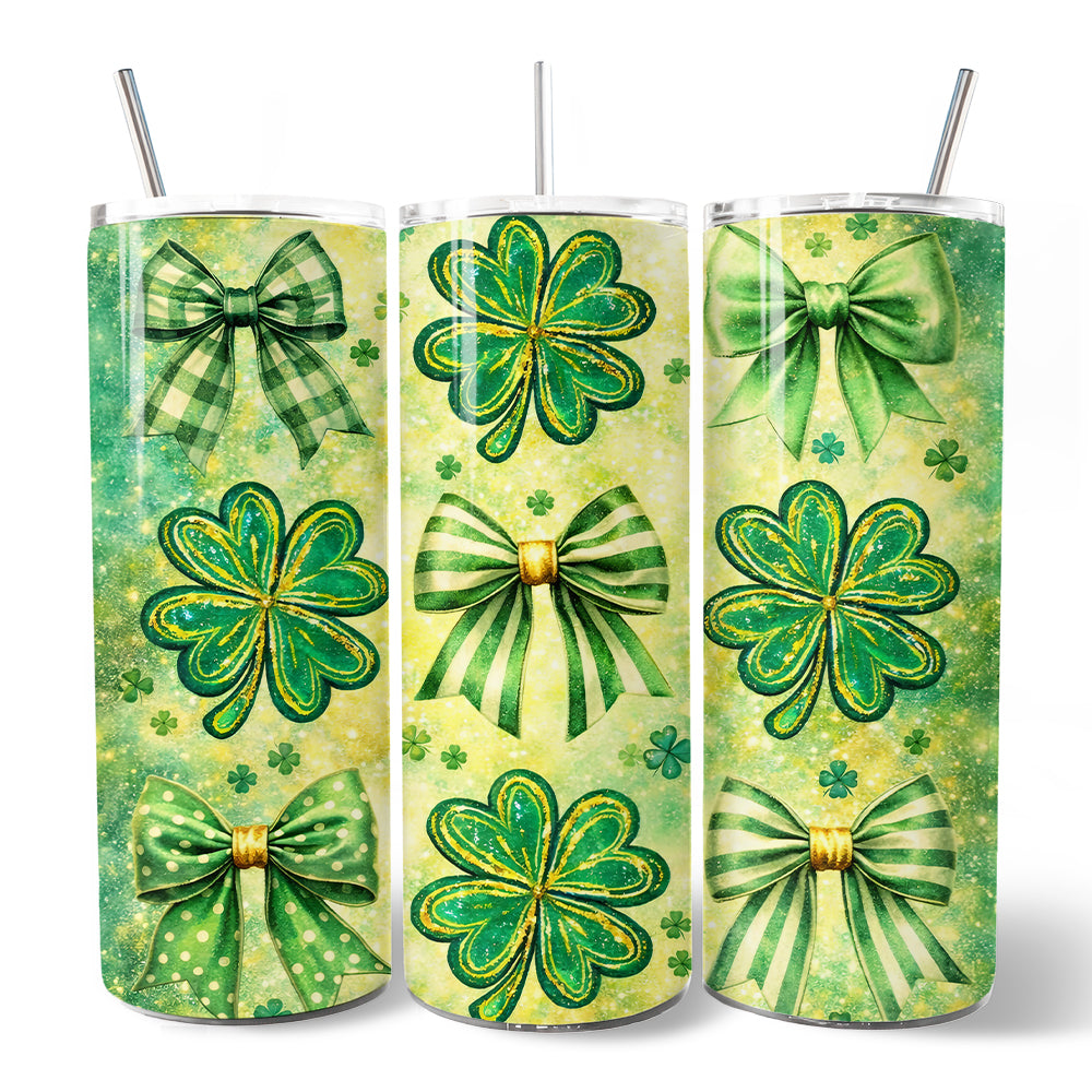 Green Shamrock Bow Pattern 20oz Personalized Tumbler with Straw
