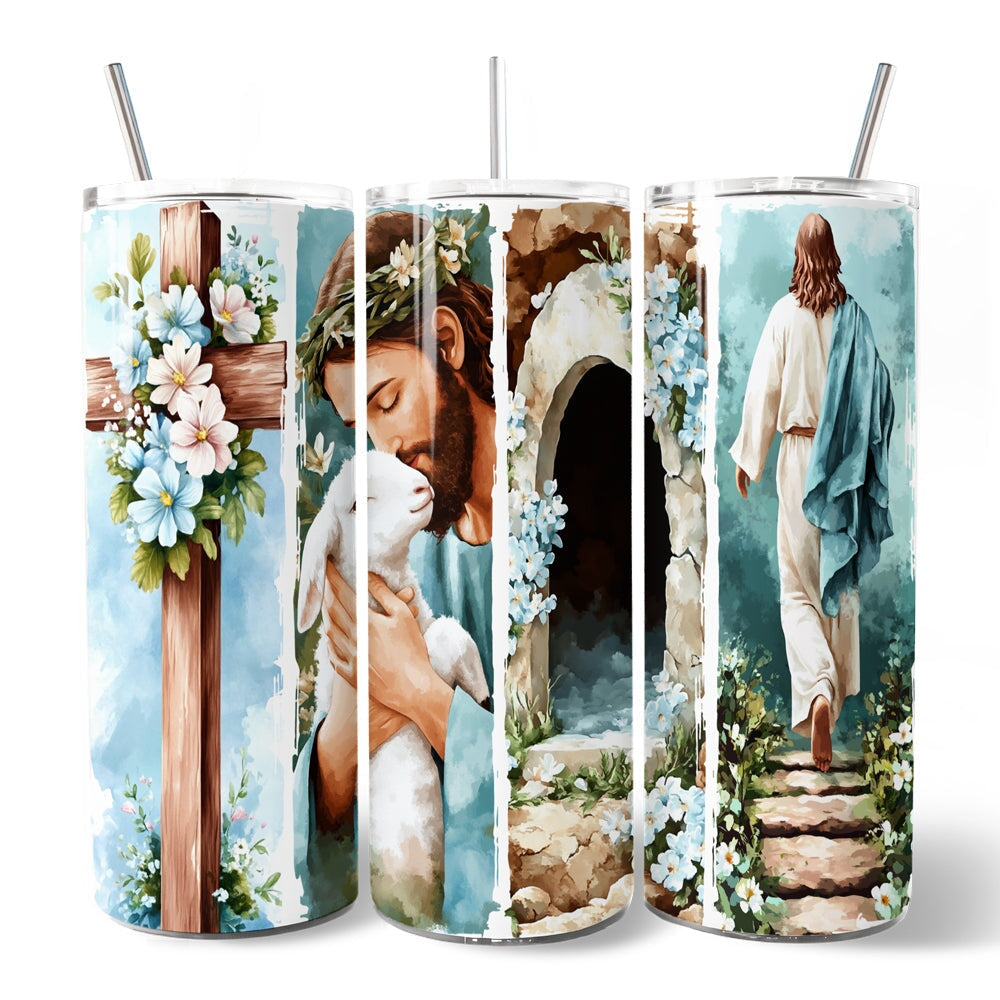 Jesus Has Risen 20oz Personalized Blue Brushstroke Easter Tumbler