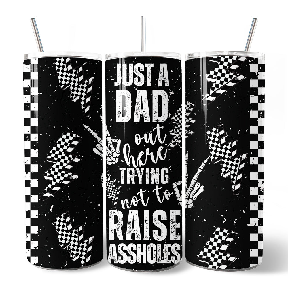 Just A Dad Checkered Lightning 20oz Personalized Tumbler