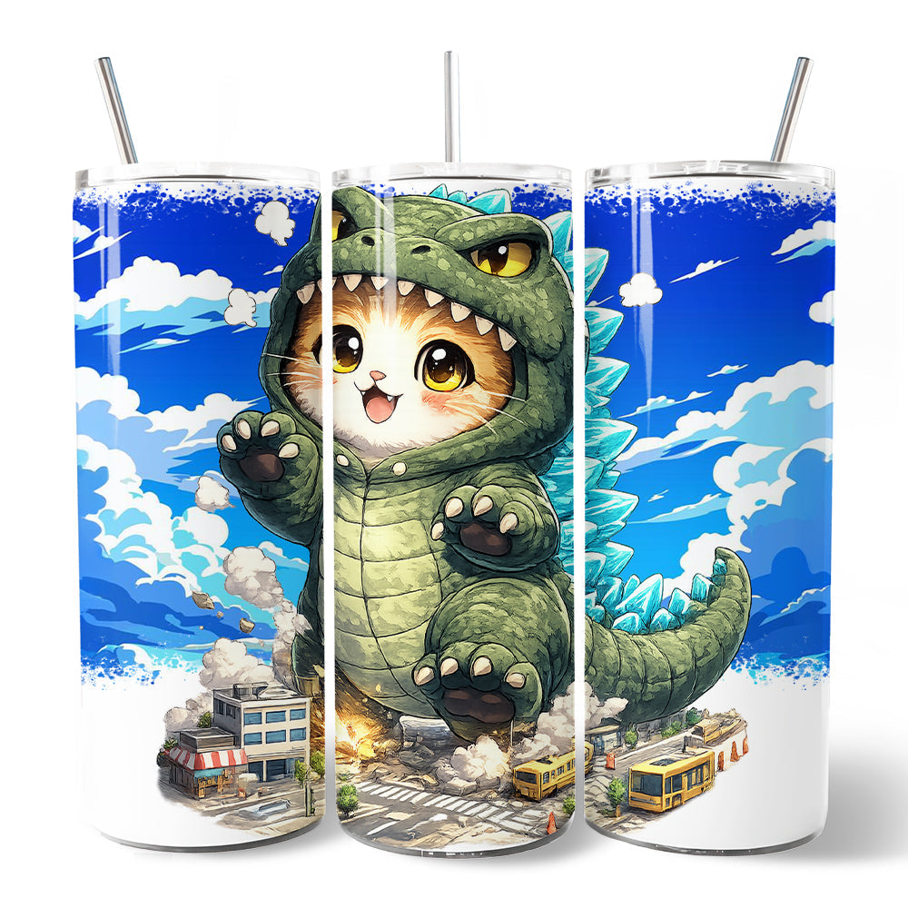 Kawaii Cat Kaiju City Destroyer 20oz Stainless Steel Travel Tumbler