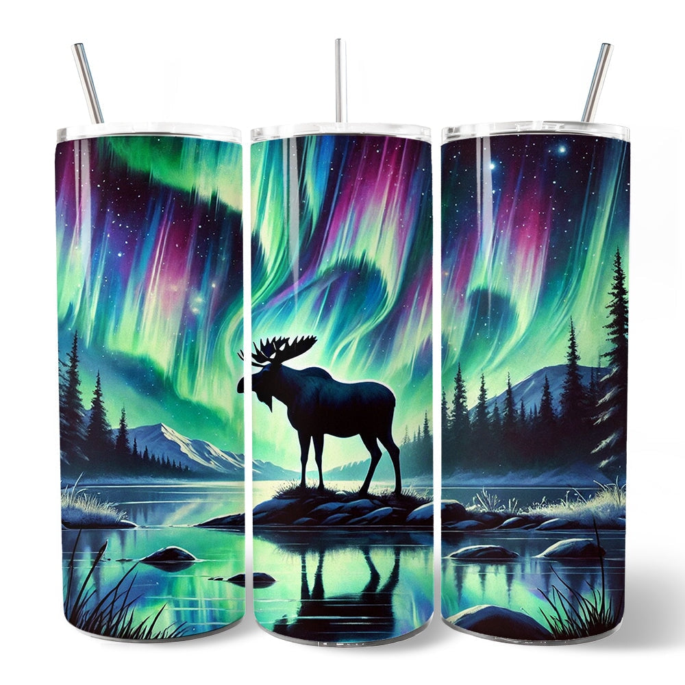 Majestic Moose Under Northern Lights 20oz Personalized Tumbler