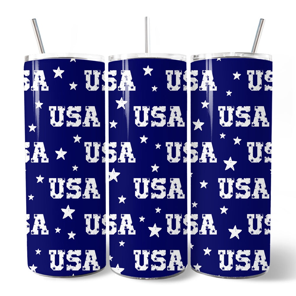 Navy USA Block Letters 20oz Personalized Patriotic Travel Tumbler