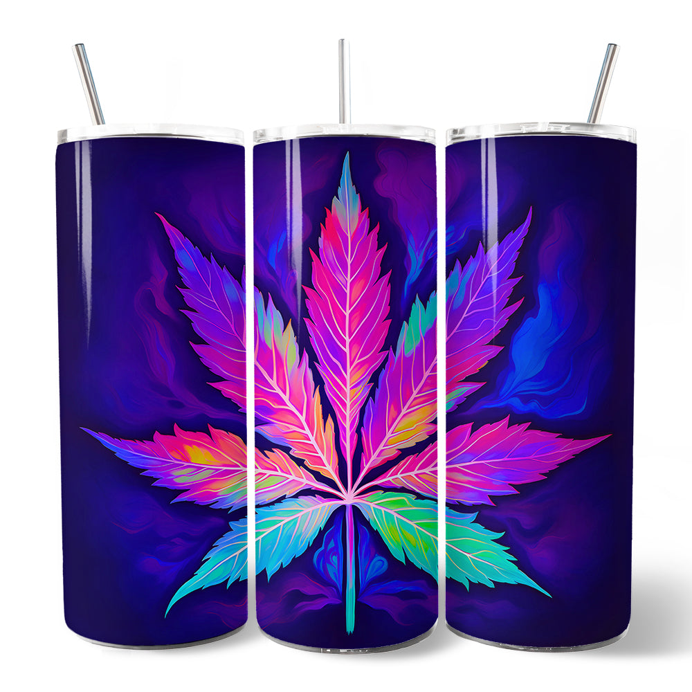 Neon Cannabis Leaf 20oz Personalized Tumbler with Stainless Straw