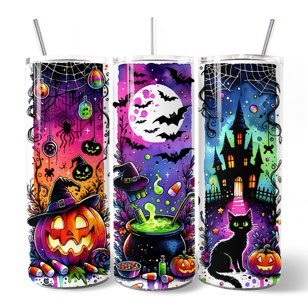 Neon Halloween Witch Scene 20oz Stainless Steel Tumbler with Straw