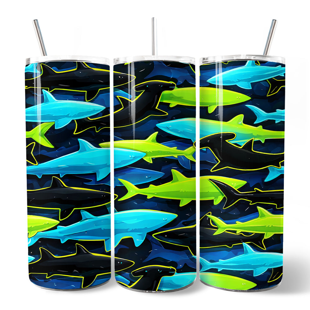 Neon Shark Camo 20oz Personalized Stainless Steel Travel Tumbler