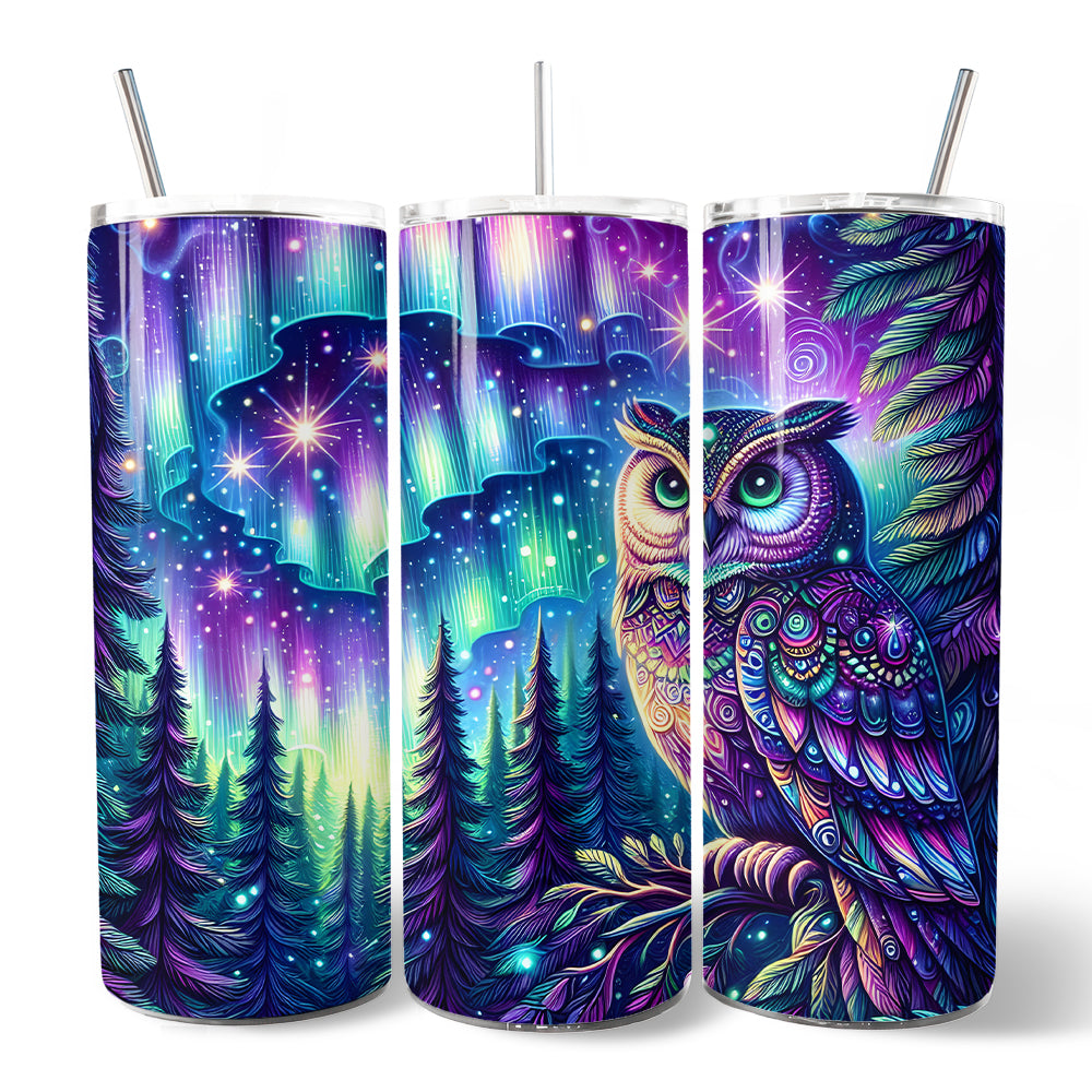 Northern Lights Aurora Owl 20oz Stainless Steel Travel Tumbler