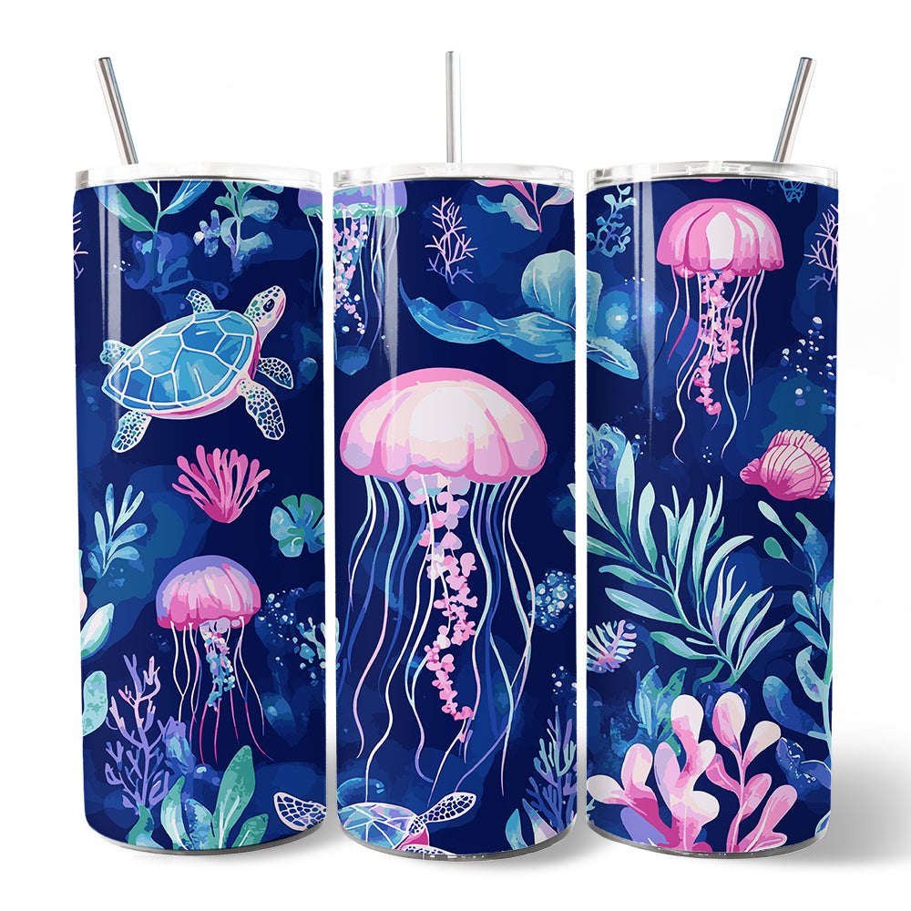 Ocean Jellyfish and Sea Turtle 20oz Stainless Steel Tumbler