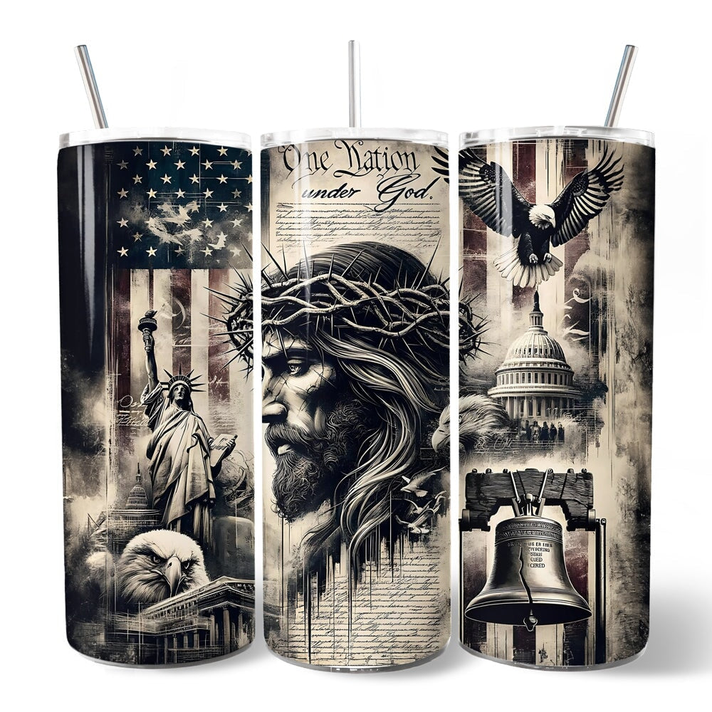 Patriotic One Nation Under God 20oz Stainless Steel Travel Tumbler