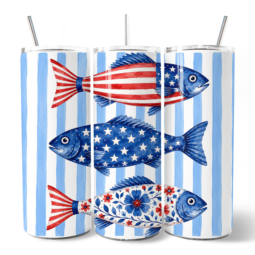 Patriotic Fish Stripe 20oz Personalized Tumbler with Straw