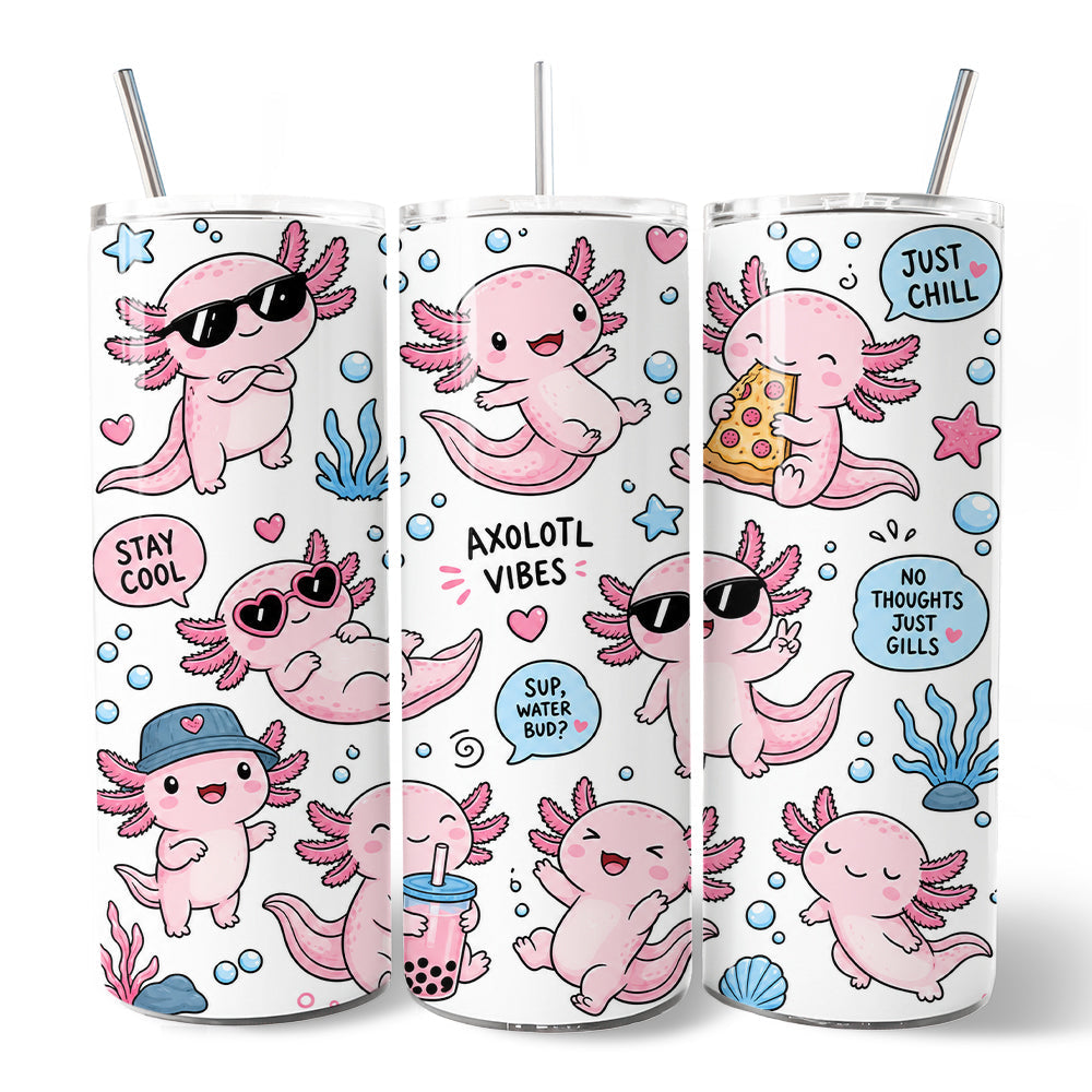Pink Axolotl Vibe 20oz Personalized Tumbler with Straw