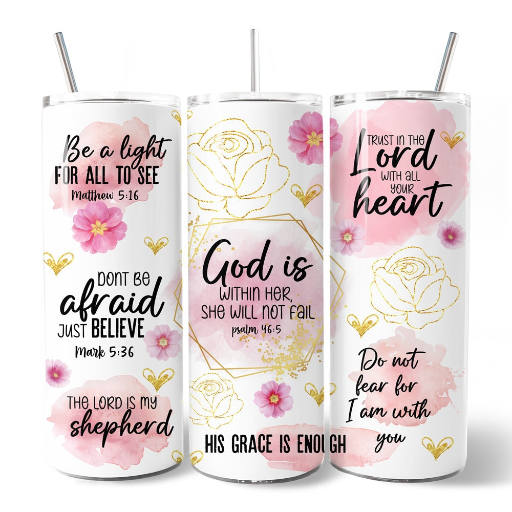 Personalized Pink Floral Bible Verse 20oz Tumbler Christian Gift