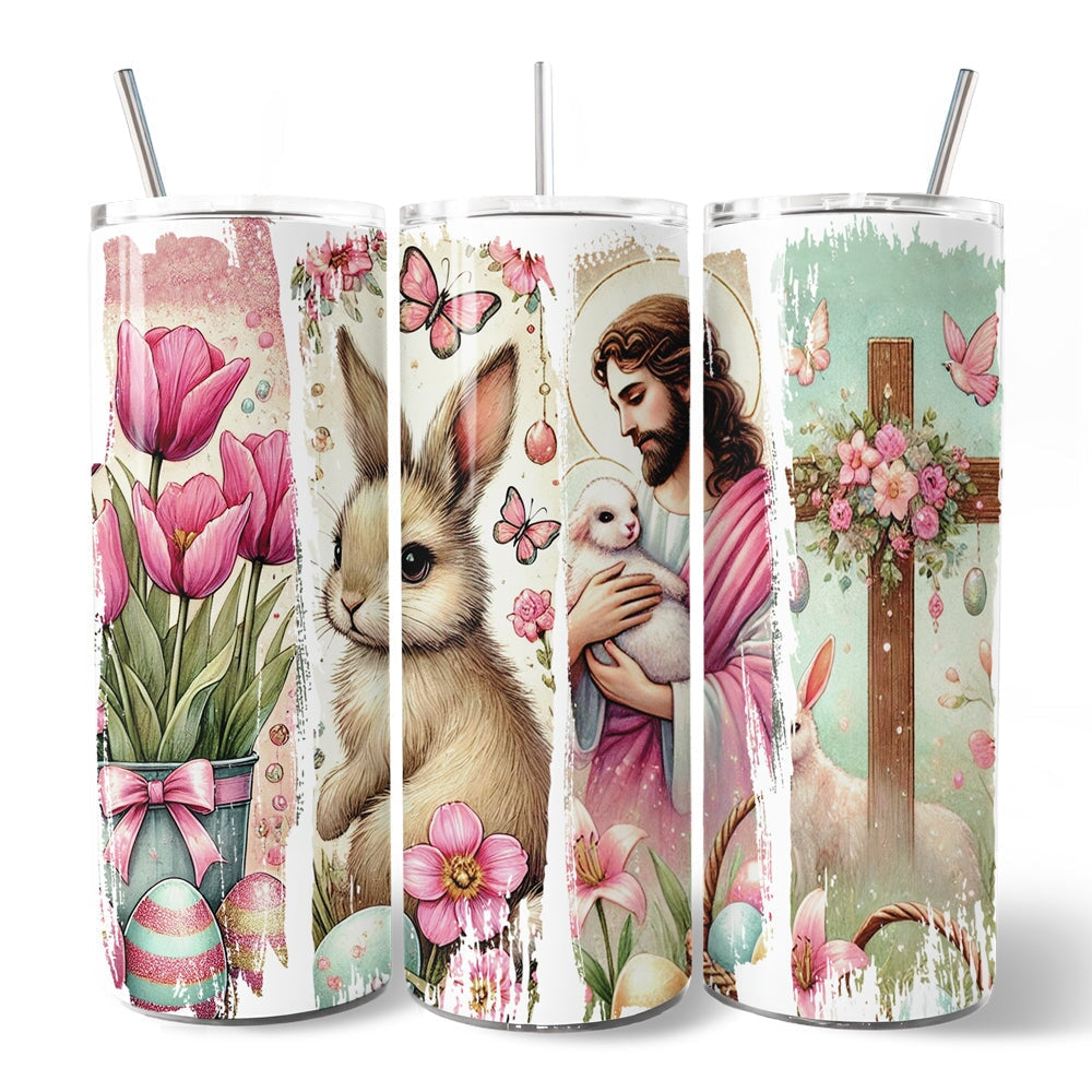 Pink Jesus and Bunny 20oz Personalized Spring Easter Tumbler