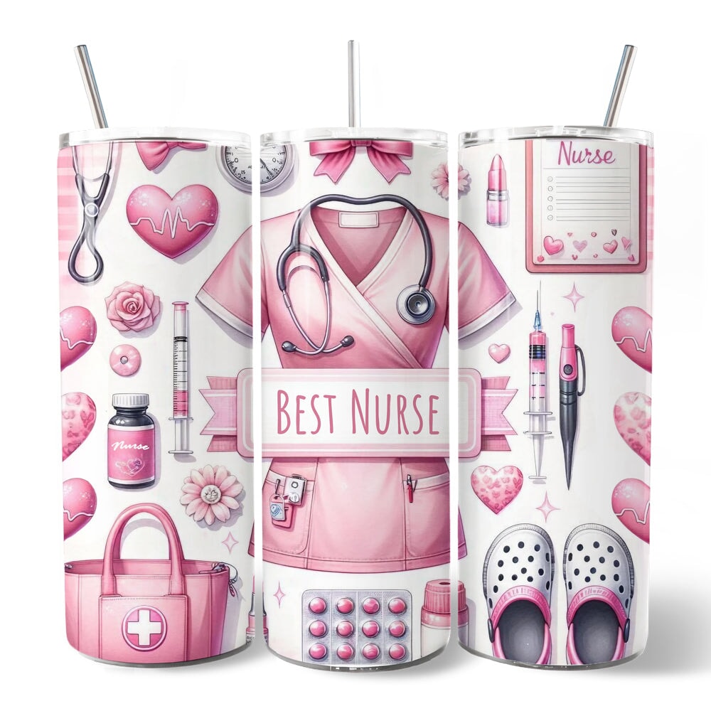 Pink Nurse Life 20oz Personalized Tumbler with Stainless Straw