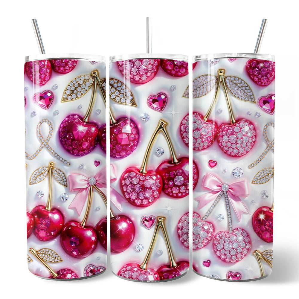 Pink Rhinestone Cherry Bow 20oz Personalized Tumbler with Straw