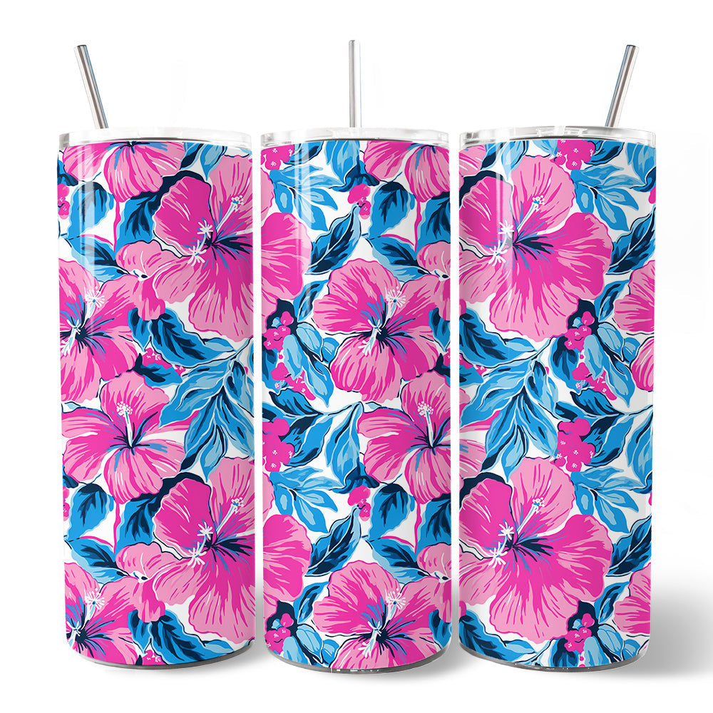 Pink and Blue Hibiscus 20oz Stainless Steel Travel Tumbler