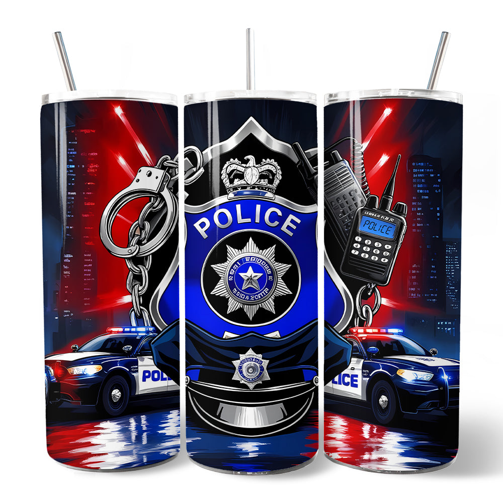 Police Badge and Patrol Car 20oz Personalized Tumbler with Straw