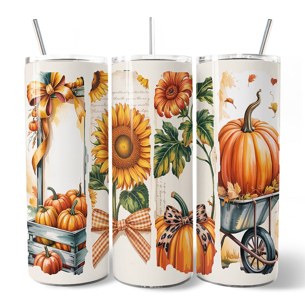 Personalized Pumpkin Sunflower 20oz Tumbler, Autumn Coquette Cup